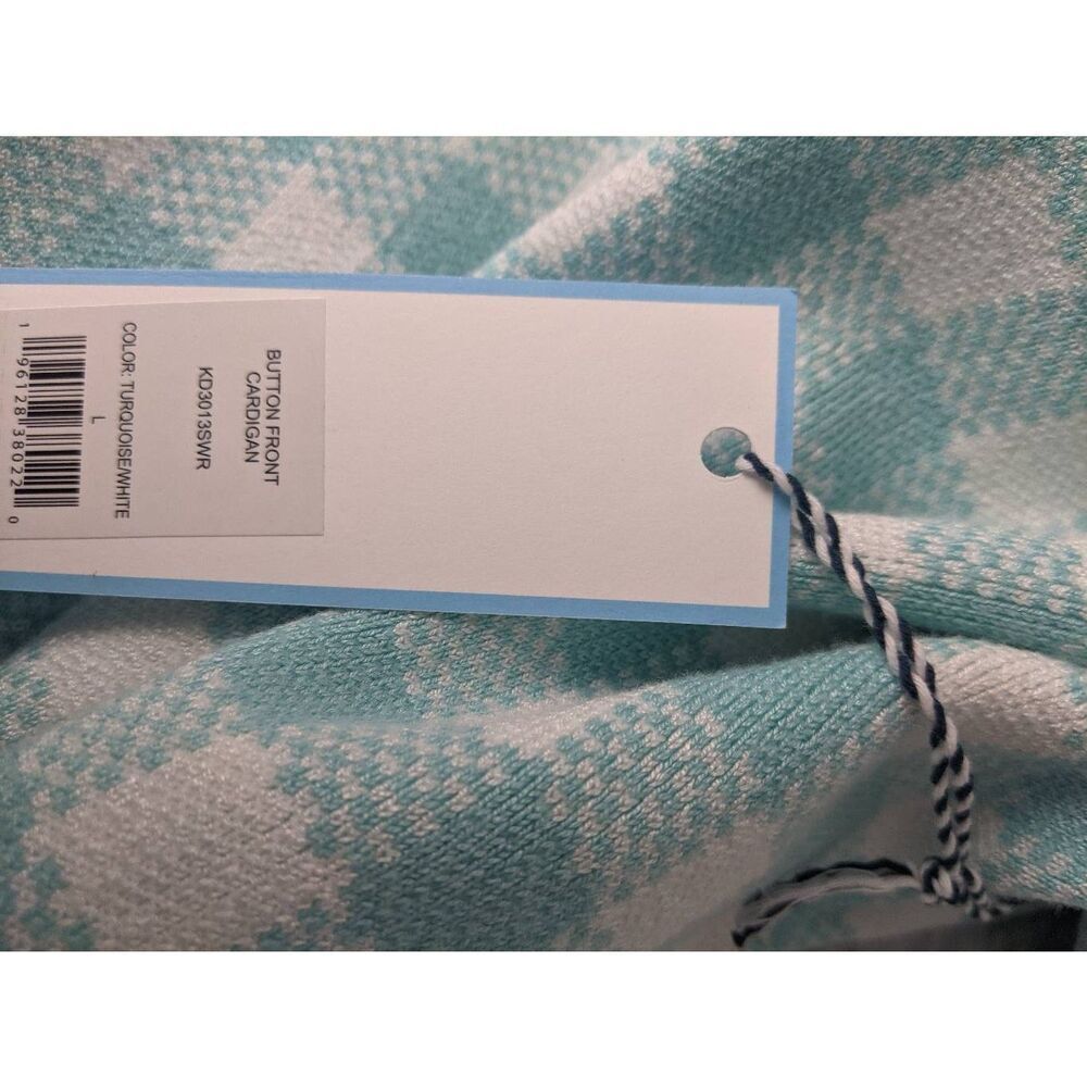 Draper James RSVP Turquoise Gingham Button up Cardigan Sz L Large NWT - Picture 6 of 10